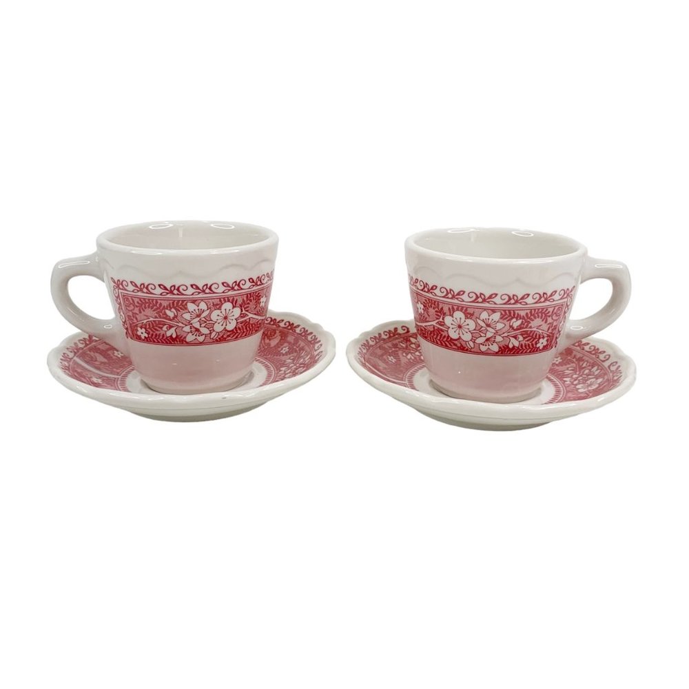 Syracuse China Strawberry Hill Cup Saucer Set of 2 Restaurant Ware Vintage USA - Picture 2 of 8